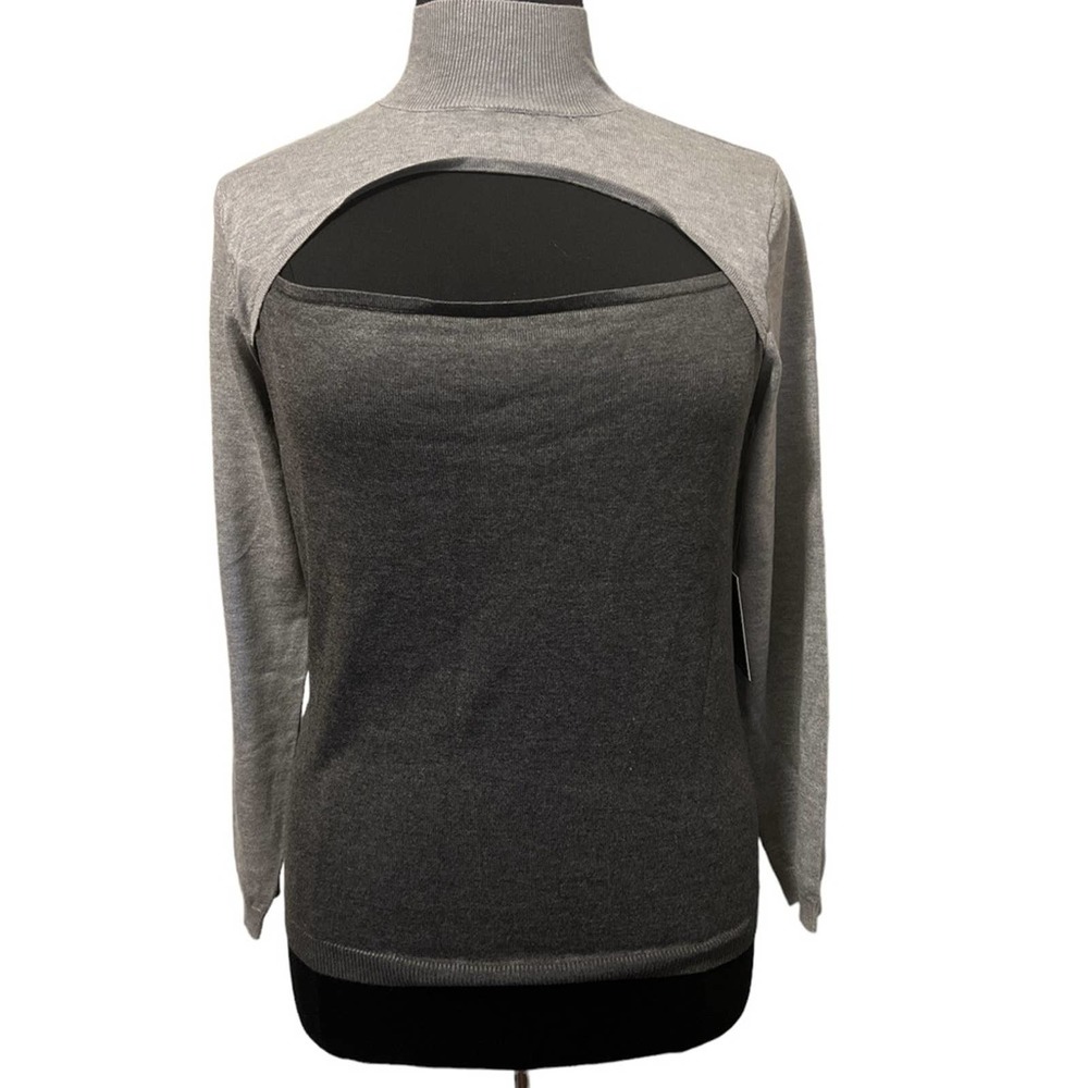Two-Tone Gray Mock Neck Women’s Sweater
